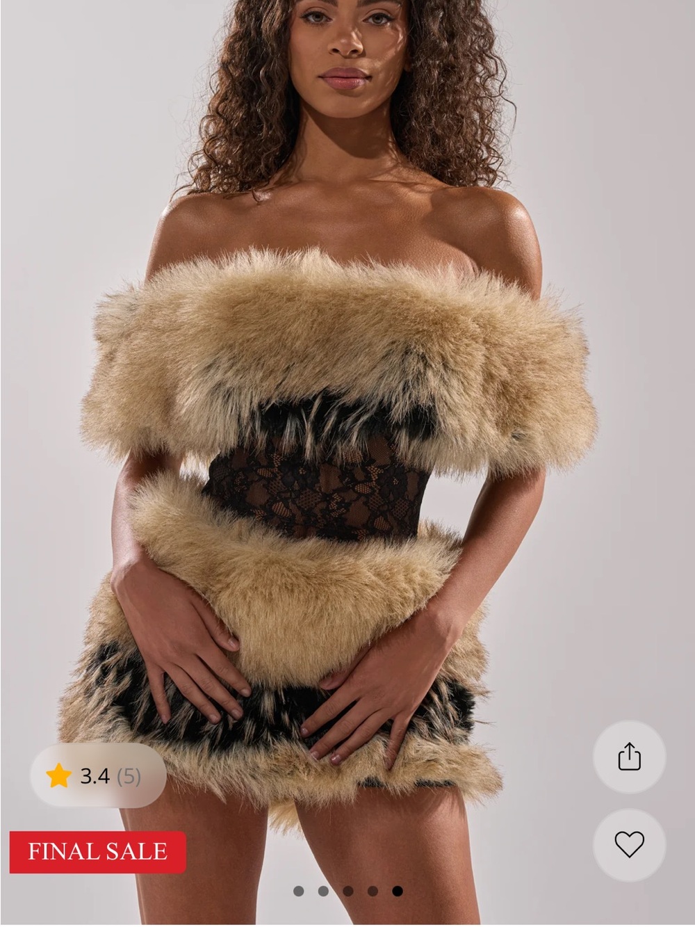 AKIRA Tan & Black Faux Fur Lace Mini Dress - Picture 8 of 16